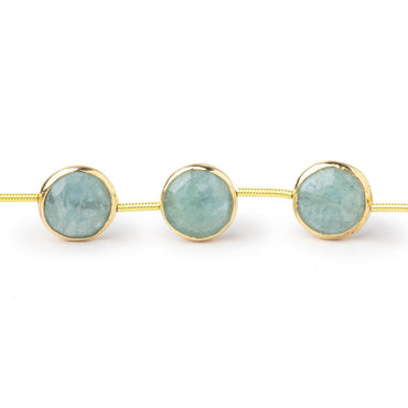 11mm Vermeil Bezel Aquamarine Faceted Coin Beads 7.5 inch 11 pieces (ONLINE ORDER ONLY)