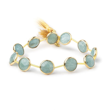 11mm Vermeil Bezel Aquamarine Faceted Coin Beads 7.5 inch 11 pieces (ONLINE ORDER ONLY)