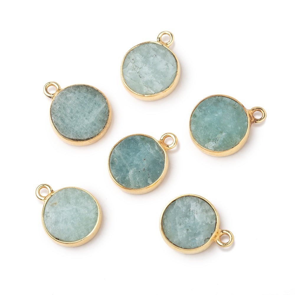 11mm Vermeil Bezel Aquamarine Flat Coin Pendant 1 piece (ONLINE ORDER ONLY)