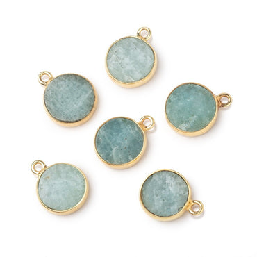 11mm Vermeil Bezel Aquamarine Flat Coin Pendant 1 piece (ONLINE ORDER ONLY)