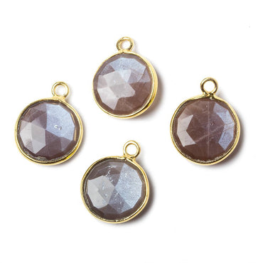 11mm Vermeil Bezel Chocolate Moonstone faceted coin Petite Pendant 1 piece (ONLINE ORDER ONLY)