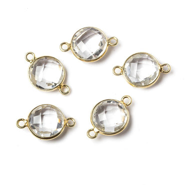 11mm Vermeil Bezel Crystal Quartz faceted coin Connector 1 piece (ONLINE ORDER ONLY)
