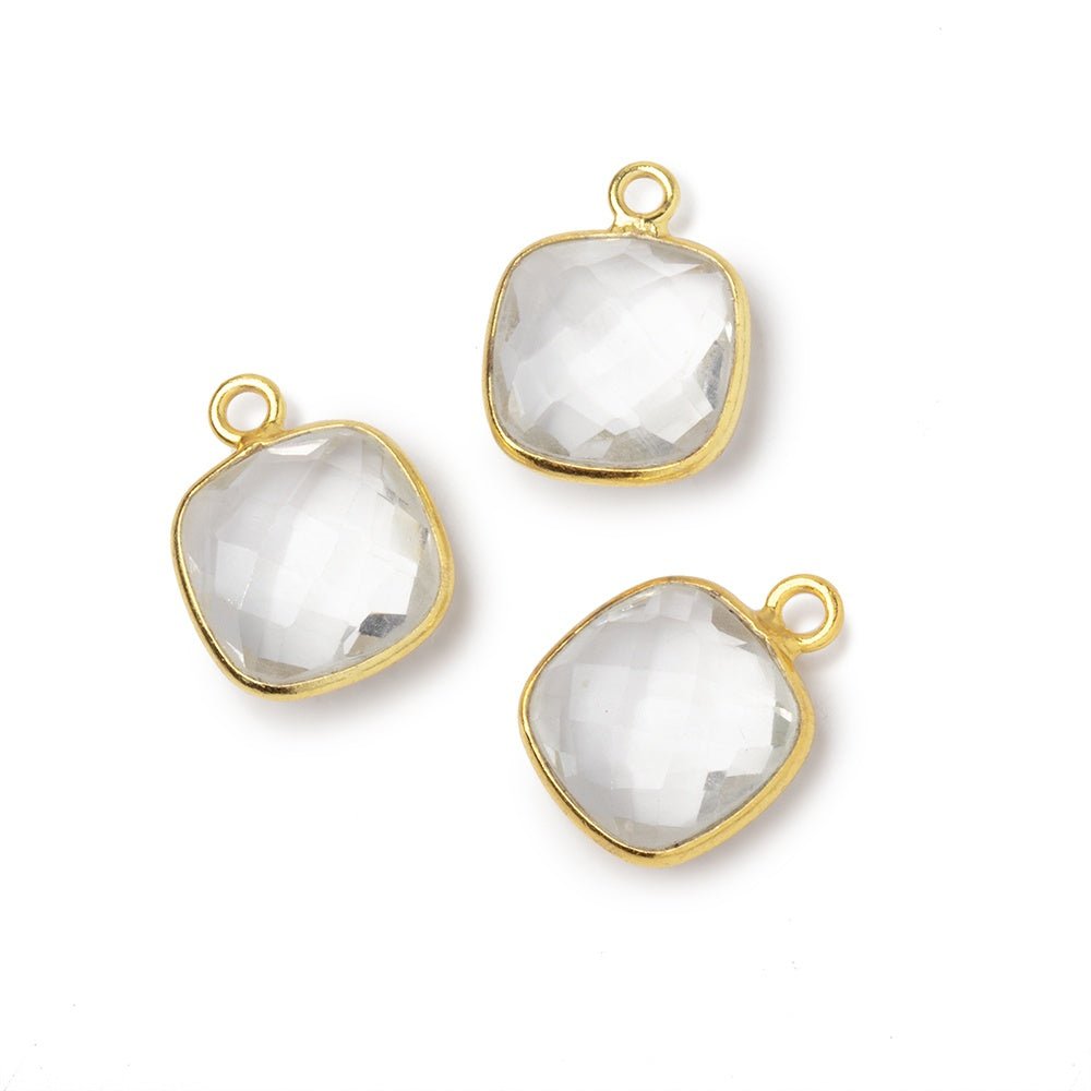 11mm Vermeil Bezel Crystal Quartz Faceted Cushion Pendant 1 piece (ONLINE ORDER ONLY)