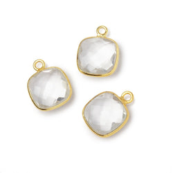 11mm Vermeil Bezel Crystal Quartz Faceted Cushion Pendant 1 piece (ONLINE ORDER ONLY)