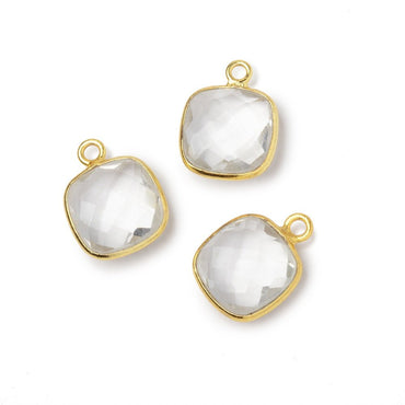 11mm Vermeil Bezel Crystal Quartz Faceted Cushion Pendant 1 piece (ONLINE ORDER ONLY)
