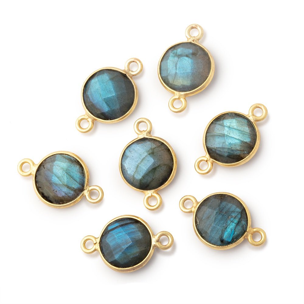 11mm Vermeil Bezel Labradorite Faceted Coin Connector 1 piece (ONLINE ORDER ONLY)