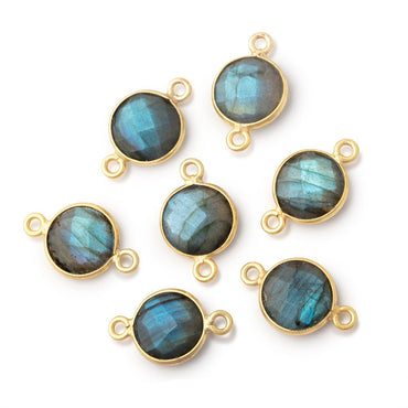 11mm Vermeil Bezel Labradorite Faceted Coin Connector 1 piece (ONLINE ORDER ONLY)