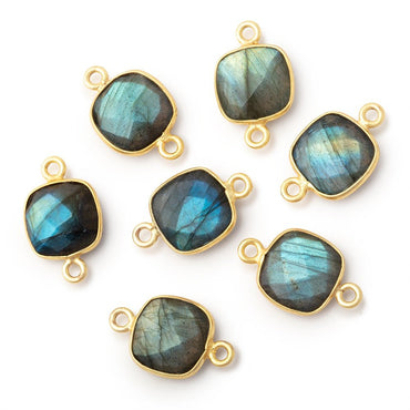 11mm Vermeil Bezel Labradorite Faceted Cushion Connector 1 piece (ONLINE ORDER ONLY)