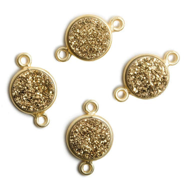 11mm Vermeil Bezel Metallic Gold Drusy Coin 2 ring Connector 1 piece (ONLINE ORDER ONLY)