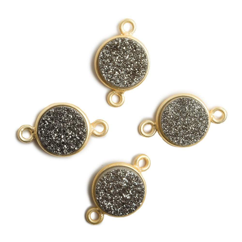 11mm Vermeil Bezel Metallic Platinum Drusy Coin 2 ring Connector 1 piece (ONLINE ORDER ONLY)