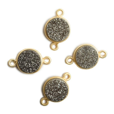 11mm Vermeil Bezel Metallic Platinum Drusy Coin 2 ring Connector 1 piece (ONLINE ORDER ONLY)