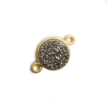 11mm Vermeil Bezel Metallic Platinum Drusy Coin 2 ring Connector 1 piece (ONLINE ORDER ONLY)