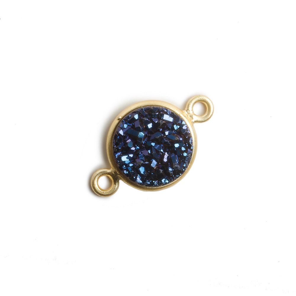 11mm Vermeil Bezel Mystic Aegean Blue Drusy Coin 2 ring Connector 1 piece (ONLINE ORDER ONLY)