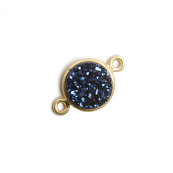 11mm Vermeil Bezel Mystic Aegean Blue Drusy Coin 2 ring Connector 1 piece (ONLINE ORDER ONLY)