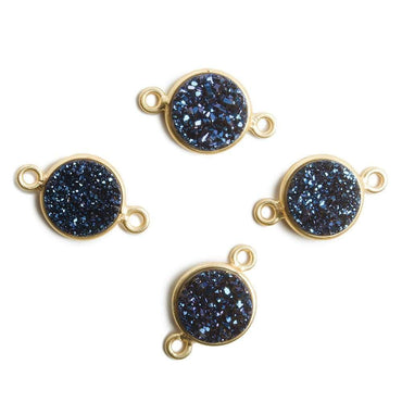 11mm Vermeil Bezel Mystic Aegean Blue Drusy Coin 2 ring Connector 1 piece (ONLINE ORDER ONLY)