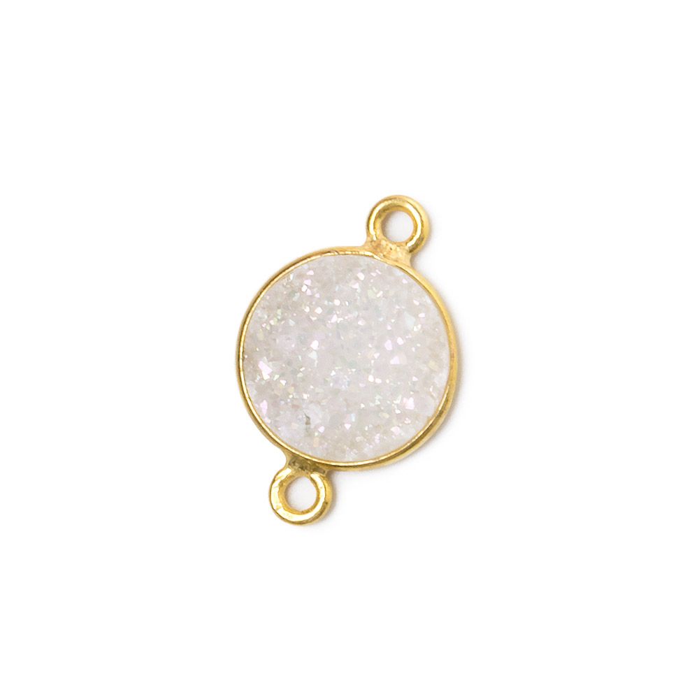 11mm Vermeil Bezel Mystic Pearl White Drusy Coin Connector 1 piece (ONLINE ORDER ONLY)