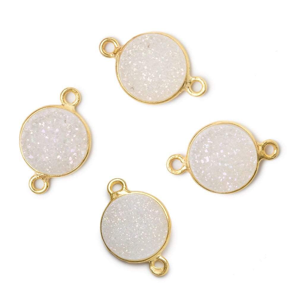 11mm Vermeil Bezel Mystic Pearl White Drusy Coin Connector 1 piece (ONLINE ORDER ONLY)
