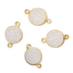 11mm Vermeil Bezel Mystic Pearl White Drusy Coin Connector 1 piece (ONLINE ORDER ONLY)