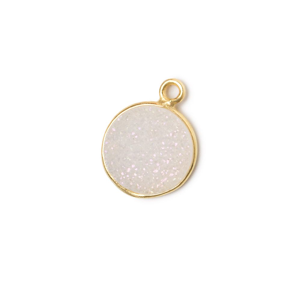11mm Vermeil Bezel Mystic Pearl White Drusy Coin Pendant 1 piece (ONLINE ORDER ONLY)