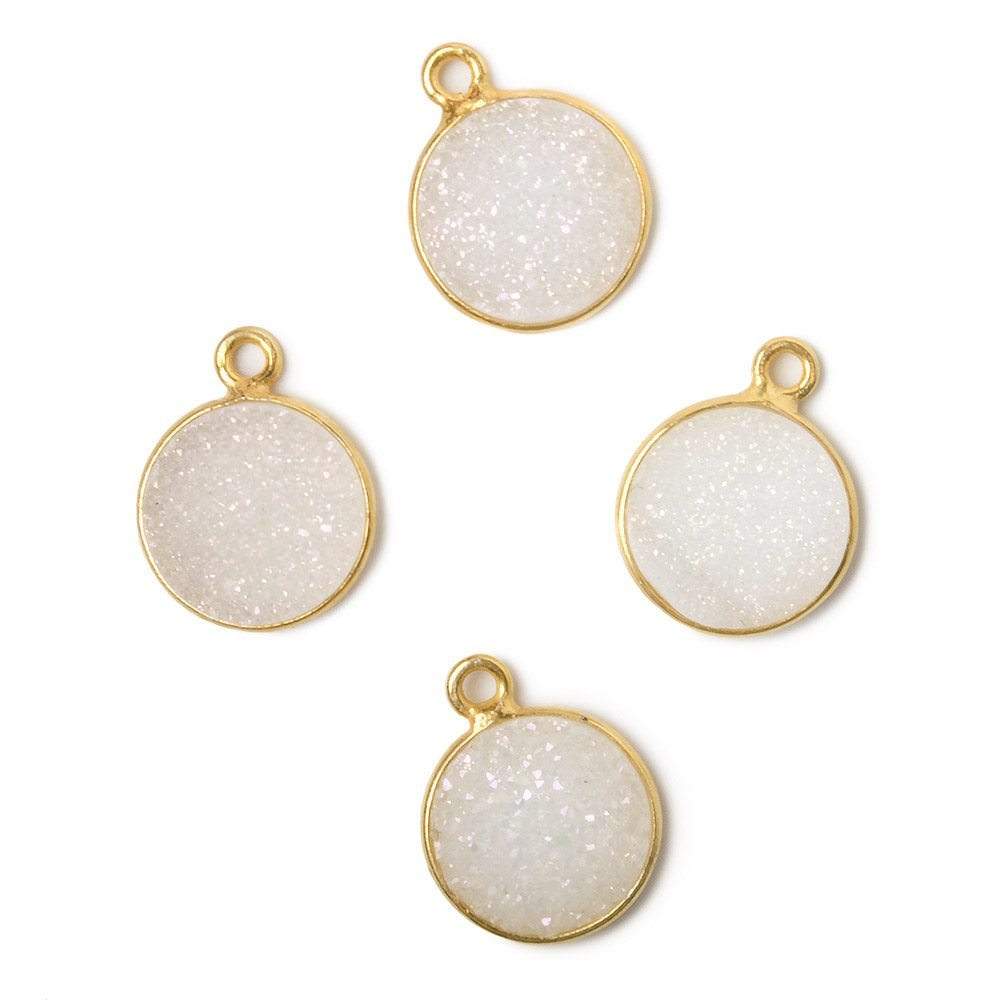 11mm Vermeil Bezel Mystic Pearl White Drusy Coin Pendant 1 piece (ONLINE ORDER ONLY)