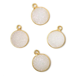 11mm Vermeil Bezel Mystic Pearl White Drusy Coin Pendant 1 piece (ONLINE ORDER ONLY)