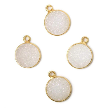 11mm Vermeil Bezel Mystic Pearl White Drusy Coin Pendant 1 piece (ONLINE ORDER ONLY)