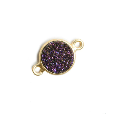 11mm Vermeil Bezel Mystic Peacock Drusy Coin 2 ring Connector 1 piece (ONLINE ORDER ONLY)