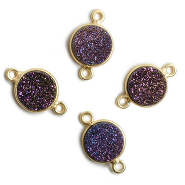 11mm Vermeil Bezel Mystic Peacock Drusy Coin 2 ring Connector 1 piece (ONLINE ORDER ONLY)