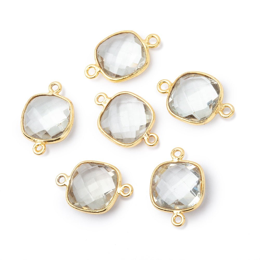11mm Vermeil Bezel Prasiolite Faceted Cushion Connector 1 piece (ONLINE ORDER ONLY)