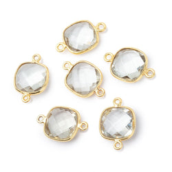 11mm Vermeil Bezel Prasiolite Faceted Cushion Connector 1 piece (ONLINE ORDER ONLY)