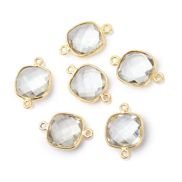 11mm Vermeil Bezel Prasiolite Faceted Cushion Connector 1 piece (ONLINE ORDER ONLY)