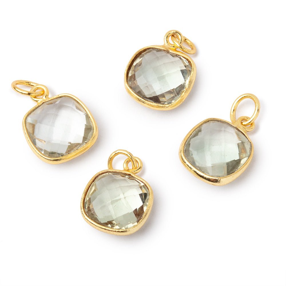 11mm Vermeil Bezel Prasiolite Faceted Cushion Pendant 1 piece (ONLINE ORDER ONLY)