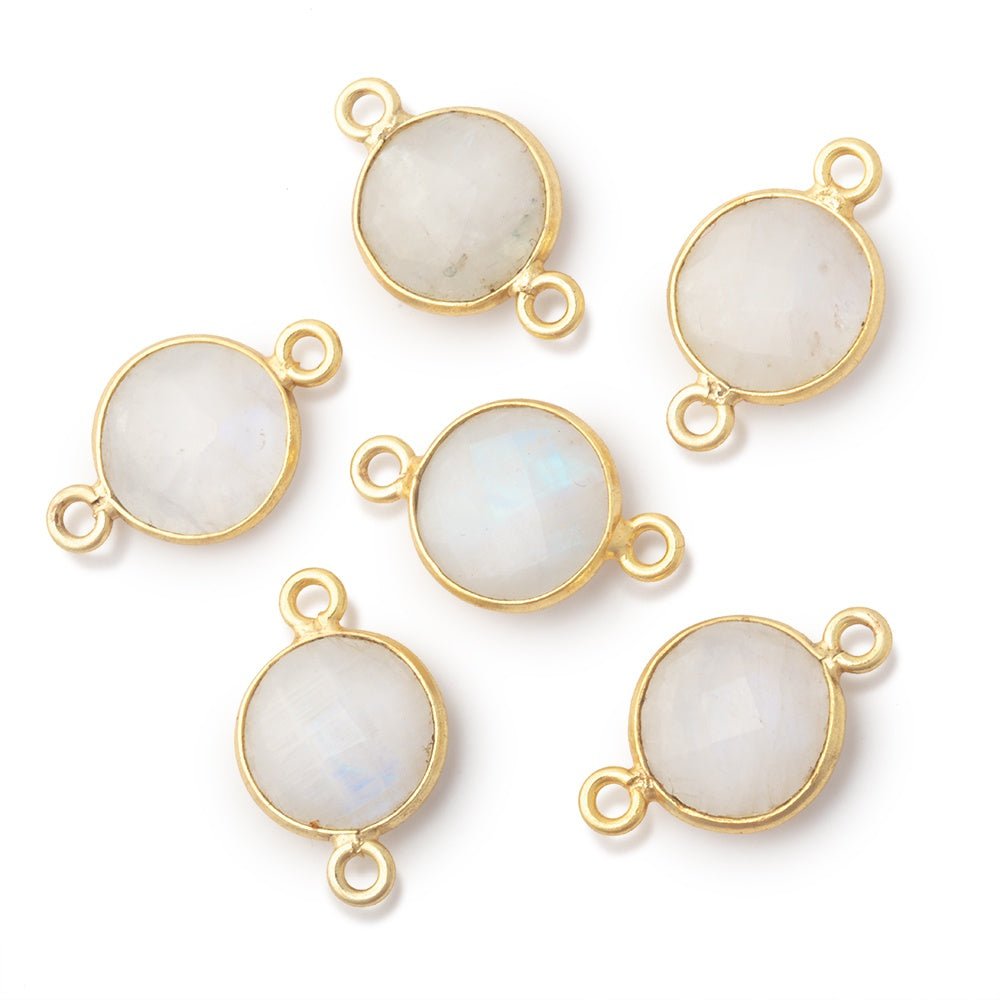 11mm Vermeil Bezel Rainbow Moonstone Faceted Coin 1 Connector (ONLINE ORDER ONLY)