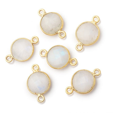 11mm Vermeil Bezel Rainbow Moonstone Faceted Coin 1 Connector (ONLINE ORDER ONLY)