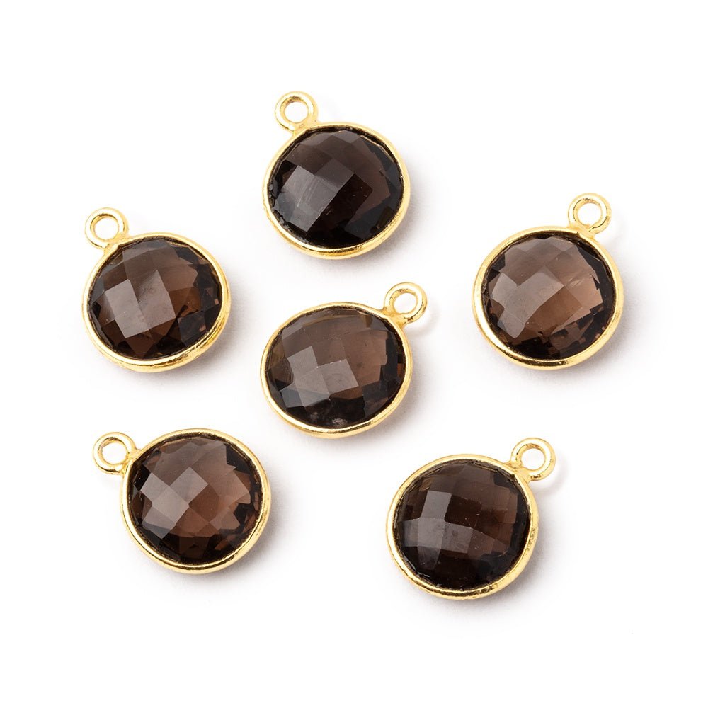 11mm Vermeil Bezel Smoky Quartz Faceted Coin Pendant 1 piece (ONLINE ORDER ONLY)