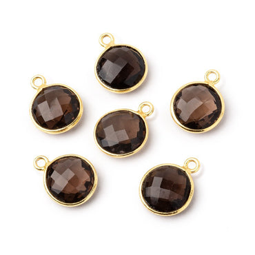 11mm Vermeil Bezel Smoky Quartz Faceted Coin Pendant 1 piece (ONLINE ORDER ONLY)
