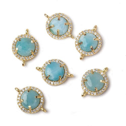 11mm Vermeil Bezel White CZ and Larimar Coin Connector 1 focal piece (ONLINE ORDER ONLY)
