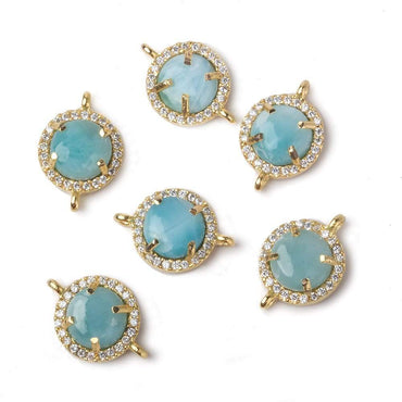 11mm Vermeil Bezel White CZ and Larimar Coin Connector 1 focal piece (ONLINE ORDER ONLY)