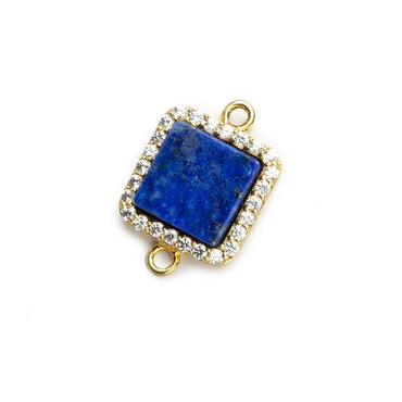 11mm Vermeil CZ Bezel Lapis Lazuli square Connector 1 focal bead (ONLINE ORDER ONLY)