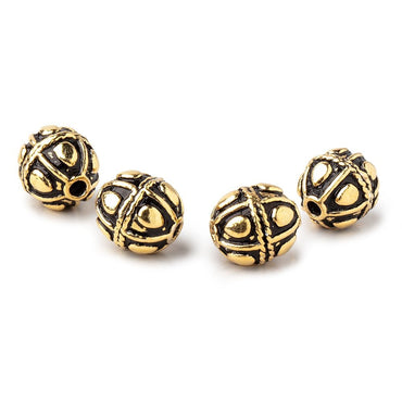 11x10mm Antiqued 22kt Plated Copper Bali Oval Set of 4 Beads (ONLINE ORDER ONLY)