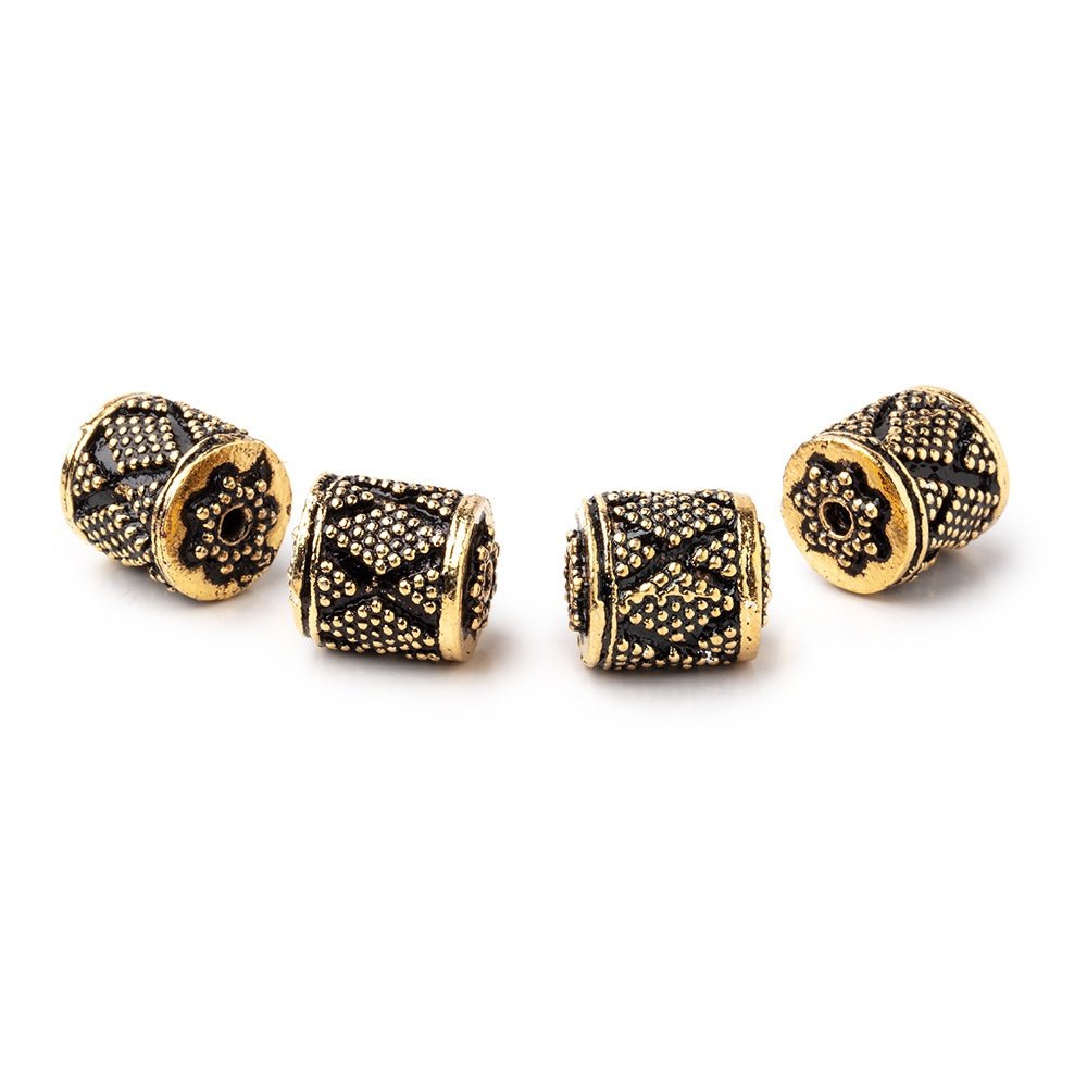 11x10mm Antiqued 22kt Plated Copper Miligrain Tube Set of 4 Beads (ONLINE ORDER ONLY)