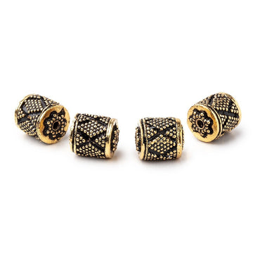 11x10mm Antiqued 22kt Plated Copper Miligrain Tube Set of 4 Beads (ONLINE ORDER ONLY)