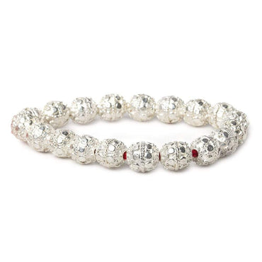 11x10mm Sterling Silver Plated Copper Bead Roval with Round Dots 8 inch 19 pcs (ONLINE ORDER ONLY)