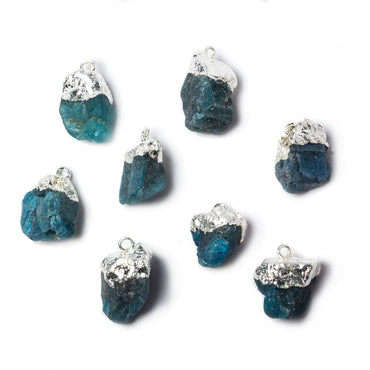 11x10mm to 15x9mm Silver Leafed Neon Blue Apatite Natural Crystal Pendant (ONLINE ORDER ONLY)