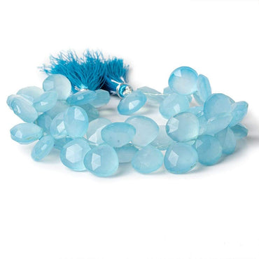 10.5mm Caribbean Blue Chalcedony faceted hearts 8 inch 55 beads AAA (ONLINE ORDER ONLY)