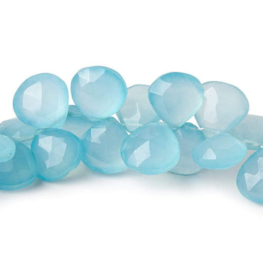 10.5mm Caribbean Blue Chalcedony faceted hearts 8 inch 55 beads AAA (ONLINE ORDER ONLY)