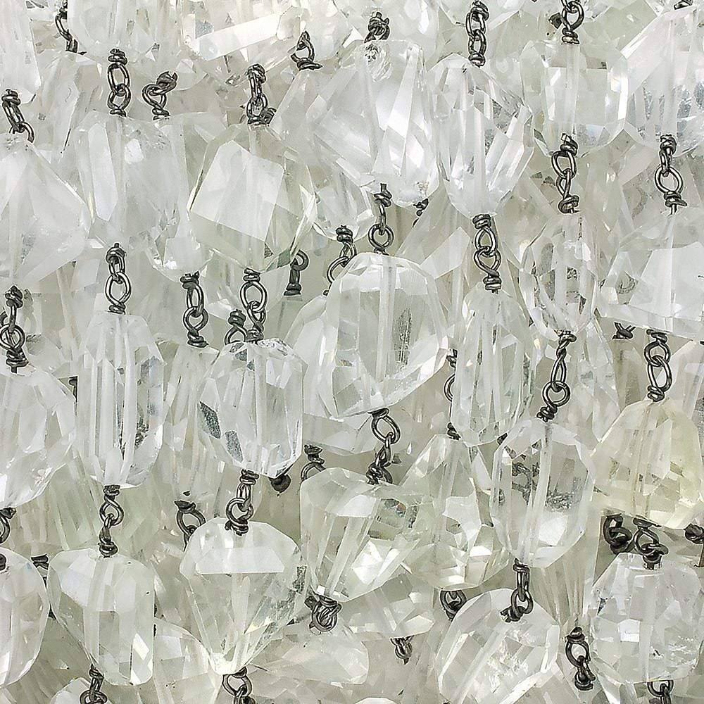 11x11-14x12mm Crystal Quartz faceted nugget Black Gold .925 Chain by the foot 16 pieces (ONLINE ORDER ONLY)