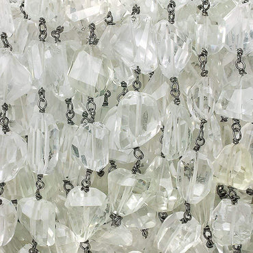 11x11-14x12mm Crystal Quartz faceted nugget Black Gold .925 Chain by the foot 16 pieces (ONLINE ORDER ONLY)