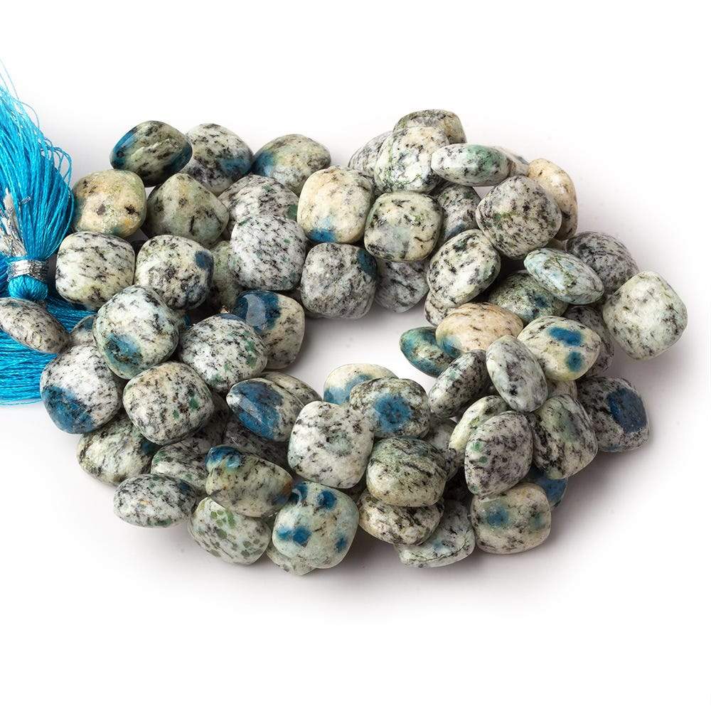 11x11mm K2 Azurite Granite "K2 Jasper" plain pillow beads 8 inch 30 beads (ONLINE ORDER ONLY)