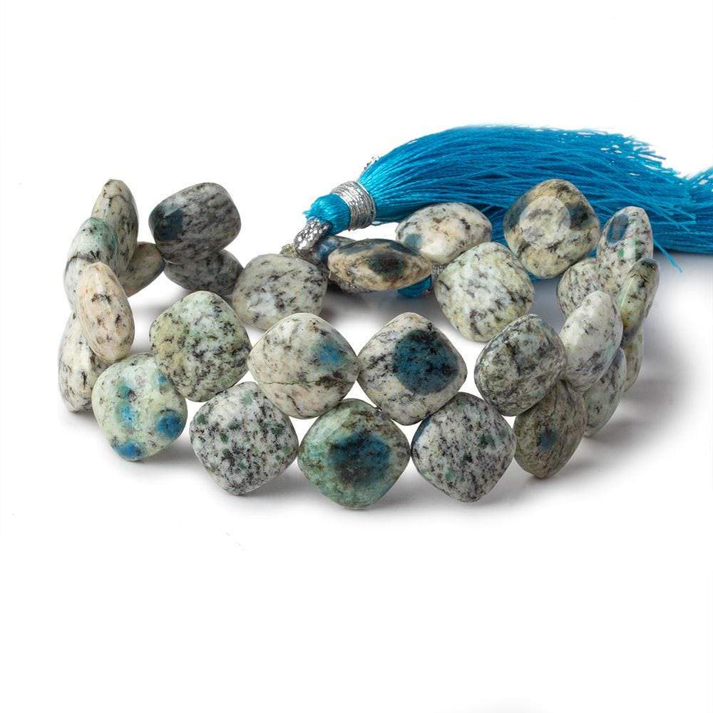 11x11mm K2 Azurite Granite "K2 Jasper" plain pillow beads 8 inch 30 beads (ONLINE ORDER ONLY)